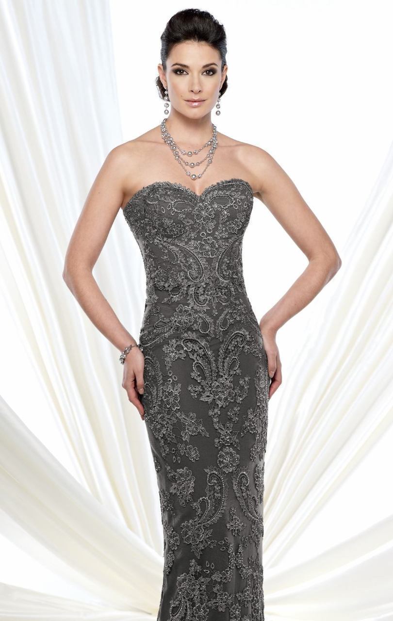 Mon Cheri - Strapless Lace Chiffon Dress 215D04 in Gray