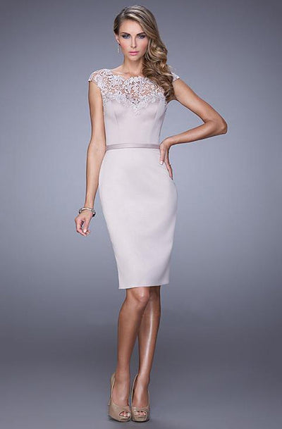 La Femme - 21619 Stretch Satin Cocktail Dress In Champagne