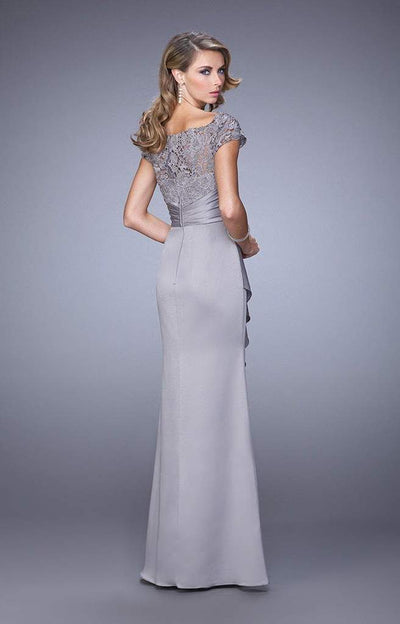 La Femme - 21620SC Lace Bateau Sheath Dress with Cascading Ruffle