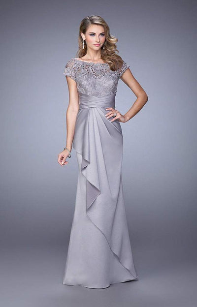 La Femme - 21620SC Lace Bateau Sheath Dress with Cascading Ruffle