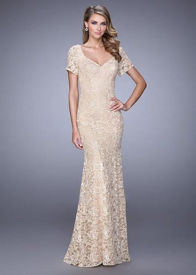 La Femme - Charming Lace Long Evening  Dress 21657 In Neutral