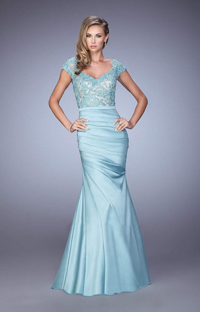 La Femme - 21669 Charming Lace and Satin Mermaid Gown In Blue
