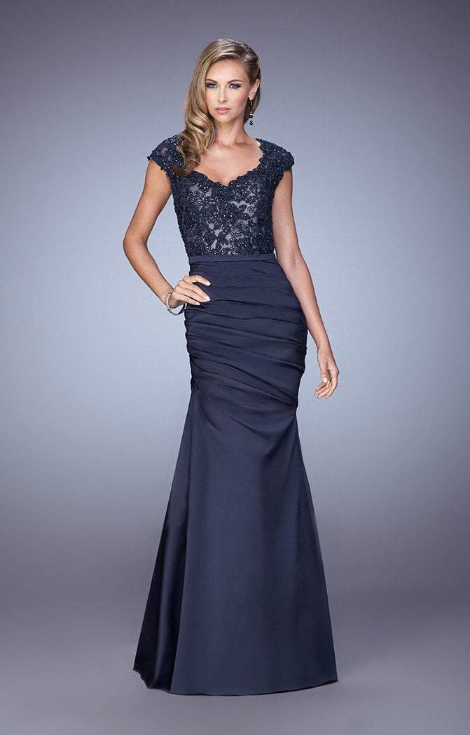 La Femme - 21669 Charming Lace and Satin Mermaid Gown In Blue