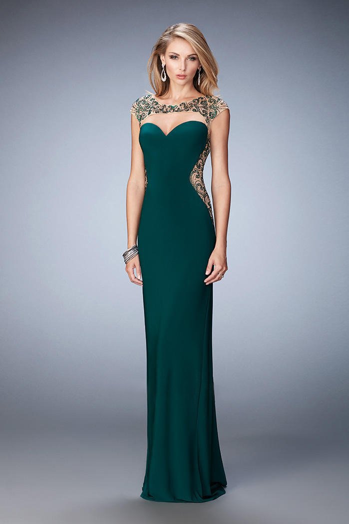 La Femme - 21818 Embellished Bateau Sheath Dress In Green