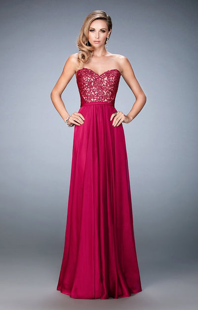 La Femme - 21820 Lace Chiffon A-line Dress in Pink
