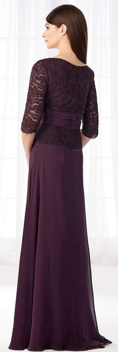 Cameron Blake - 218623 Lace Peplum A-Line Evening Gown in Purple