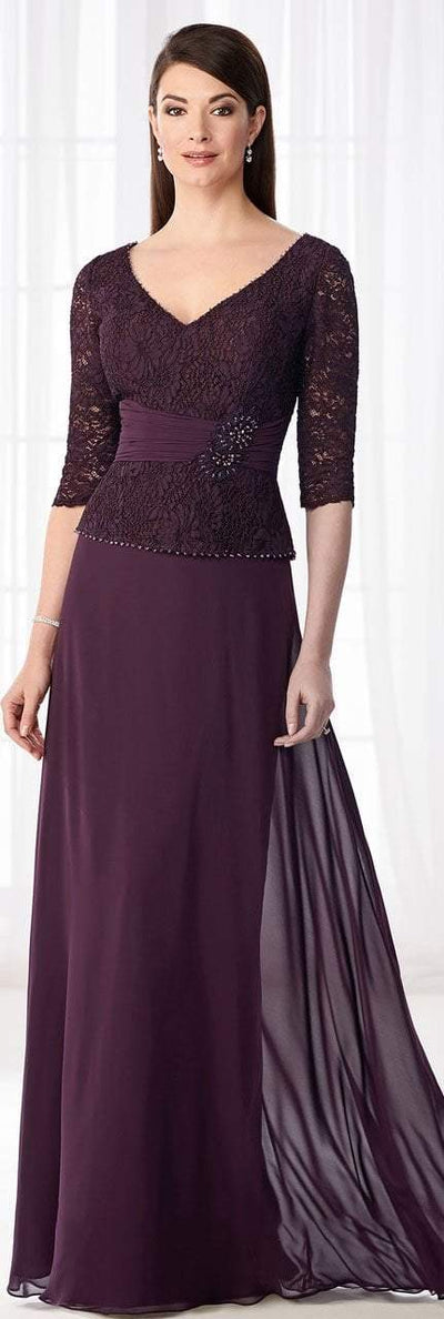 Cameron Blake - 218623 Lace Peplum A-Line Evening Gown in Purple