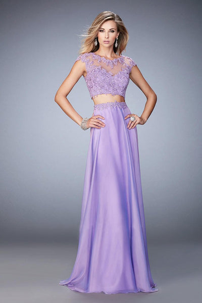 La Femme - 21862 Lace Bateau A-line Dress In Purple
