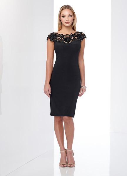 Mon Cheri - Social Occasions by Mon Cheri - Lace Applique Jersey Dress 218814 In Black and Nude