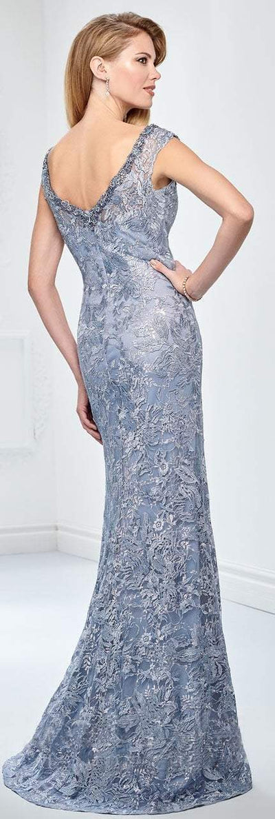 Montage by Mon Cheri - 218901 Embroidered Lace V Neck Evening Gown in Blue