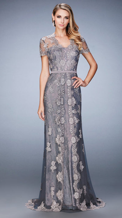 La Femme - 21897SC Scalloped Lace Trimmed Short Sleeve Dress