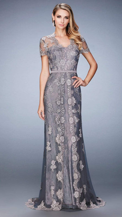 La Femme - 21897 Short Sleeved Lace Embroidered Evening Gown Evening Dresses