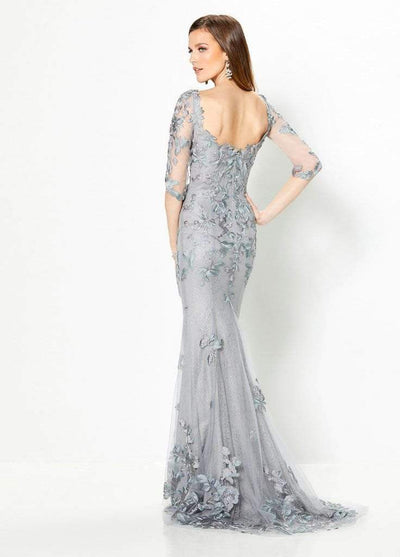 Montage by Mon Cheri - 219978 Embroidered Scoop Neck Long Gown In Gray