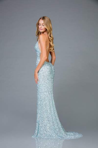 SCALA - 48938SC Full Sequin High Slit Fitted Evening Gown