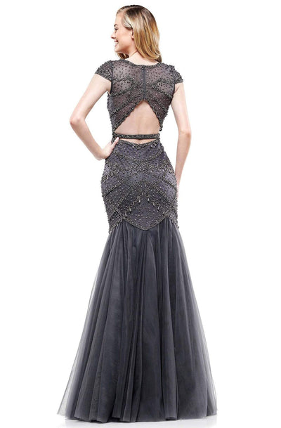 Colors Dress - 2201 Cap Sleeve Jeweled Bodice Trumpet Gown In Gray