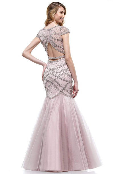 Colors Dress - 2201 Cap Sleeve Jeweled Bodice Trumpet Gown In Pink