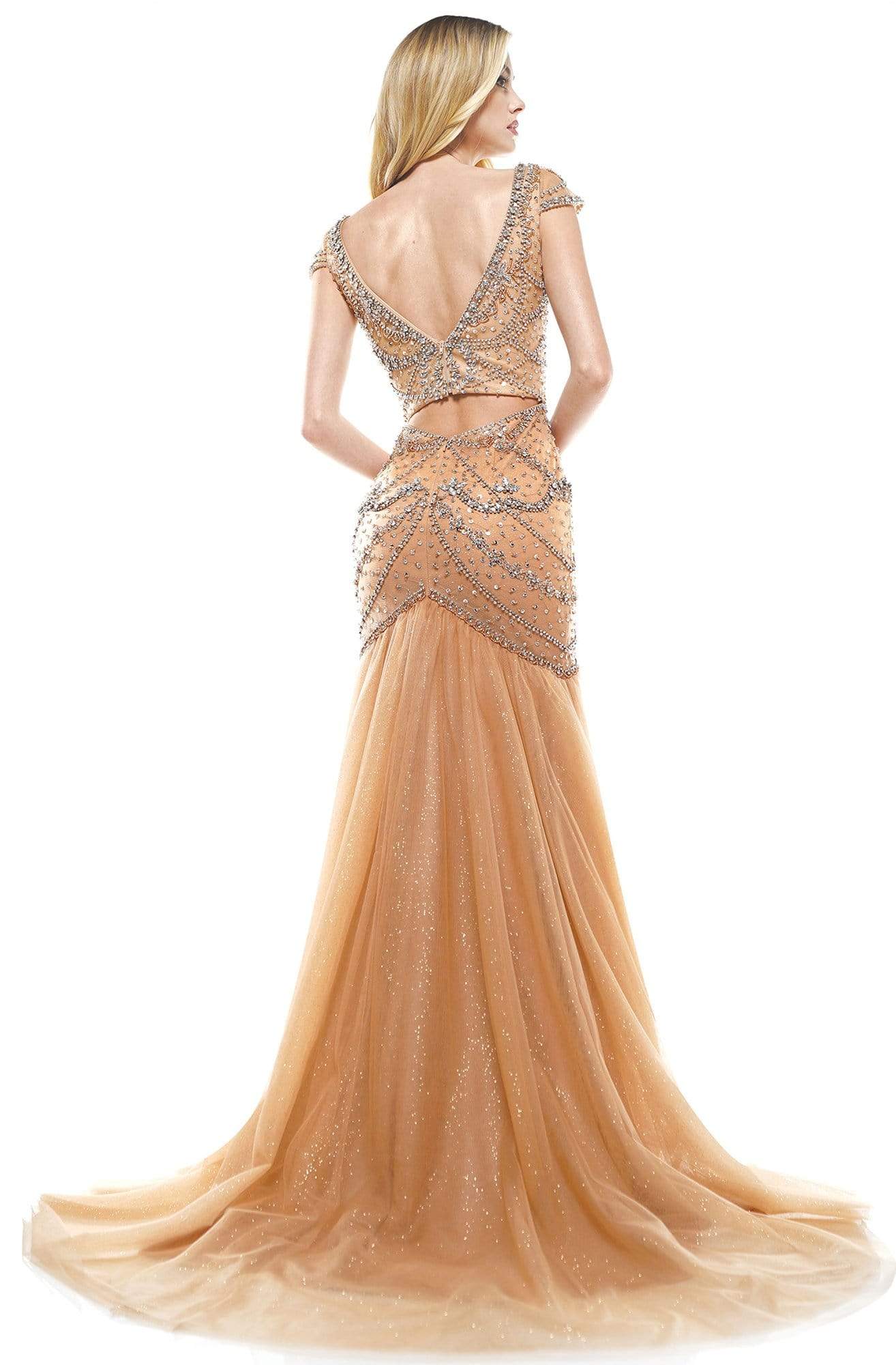 Colors Dress - 2201 Cap Sleeve Jeweled Bodice Trumpet Gown In Neutral