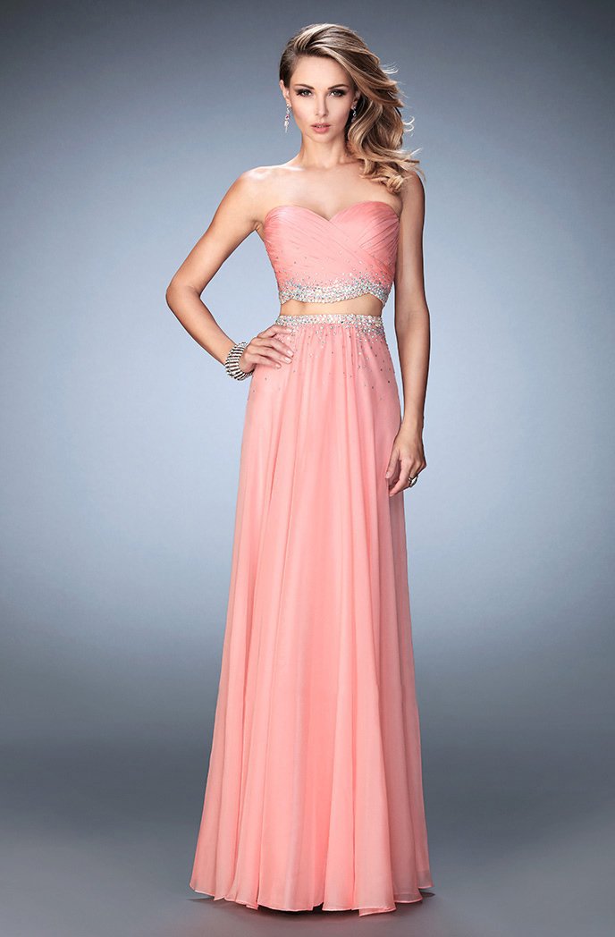 La Femme - 22069 Two Piece Wrapped Bodice Gown In Orange and Pink