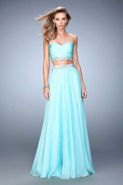 La Femme - 22069 Two Piece Wrapped Bodice Gown In Blue and Green