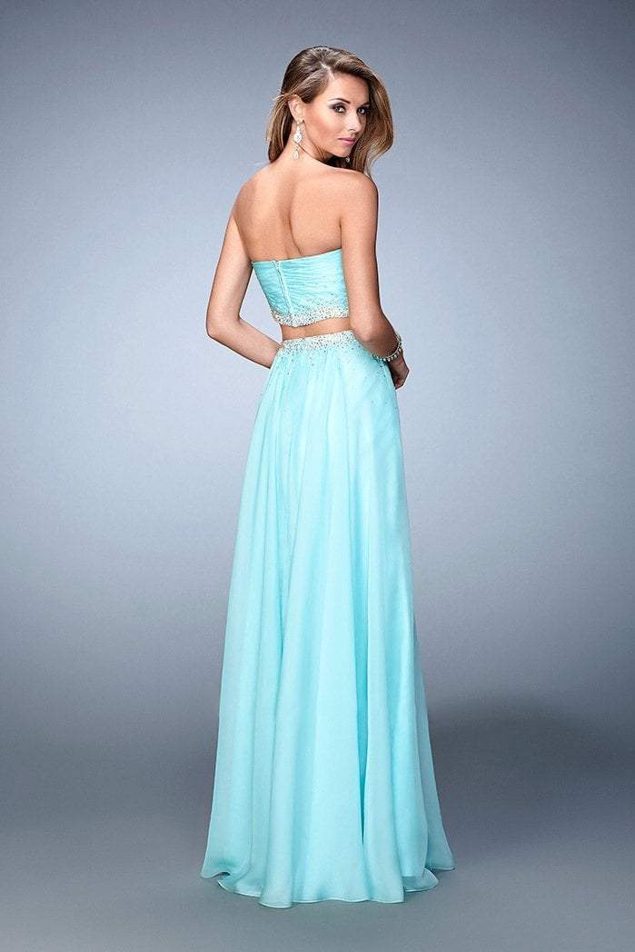 La Femme - 22069 Two Piece Wrapped Bodice Gown In Blue and Green