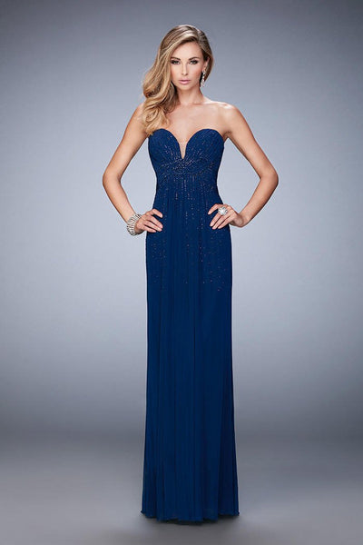 La Femme - 22070 Embellished Deep Sweetheart A-line Dress In Blue