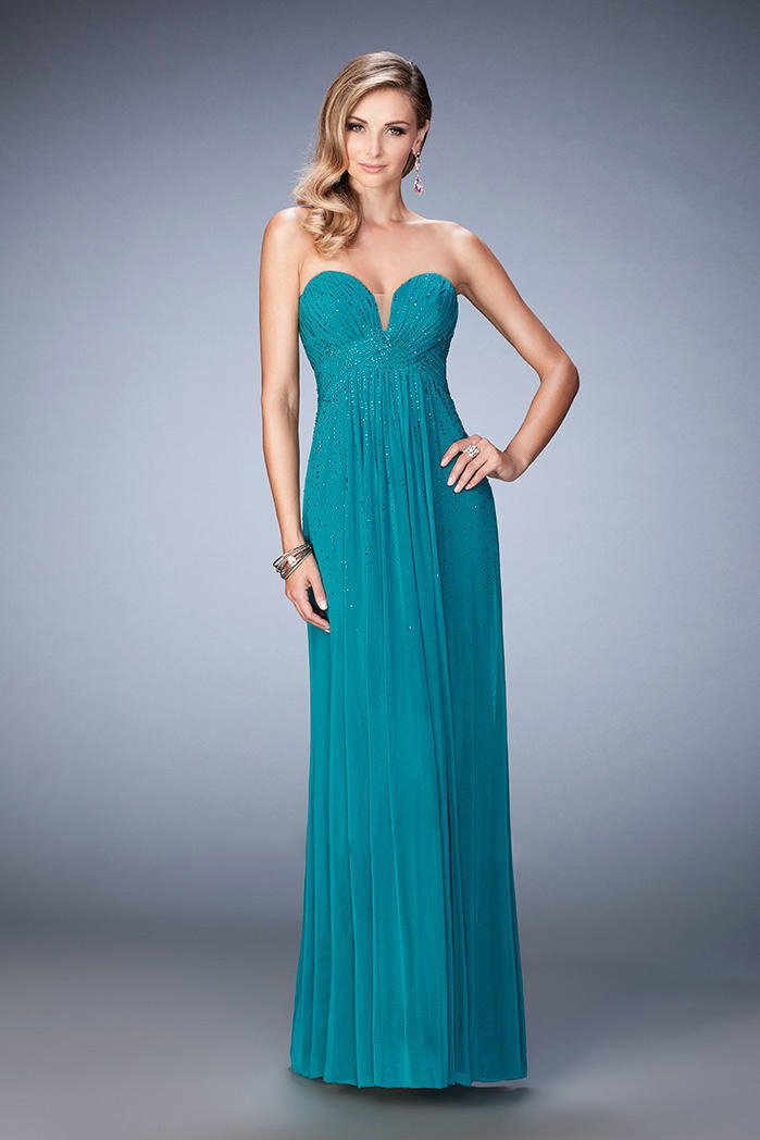 La Femme - 22070 Embellished Deep Sweetheart A-line Dress In Green