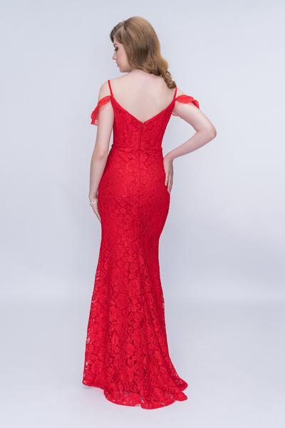 Nina Canacci - 2208 Draped Off Shoulder Floral Lace Gown In Red