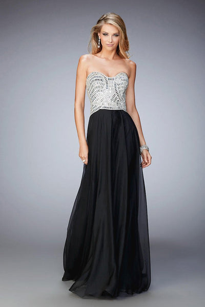 La Femme - 22137 Bejeweled Sweetheart A-line Dress in Black