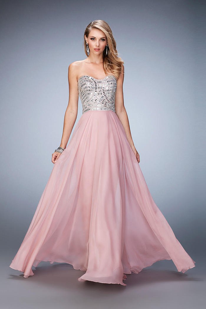 La Femme - 22137 Bejeweled Sweetheart A-line Dress in Pink