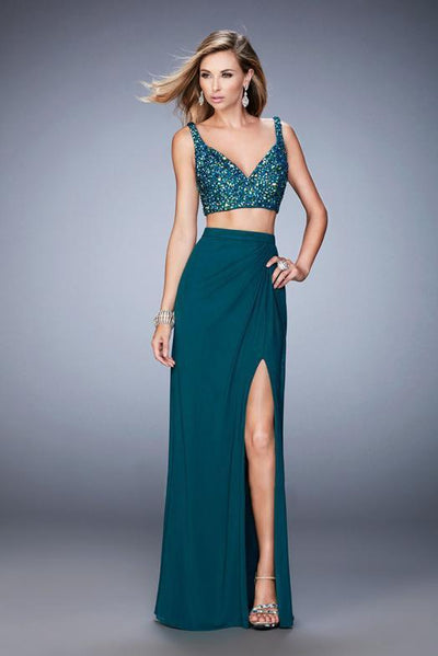 La Femme - 22154 Two-Piece Bejeweled Evening Gown In Green