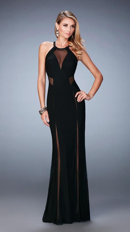 La Femme - 22202 Jeweled Halter Sheath Dress In Black