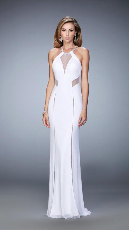 La Femme - 22202 Jeweled Halter Sheath Dress In White