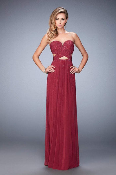 La Femme - 22230 Ornate Crisscross Cutout Gown in Red