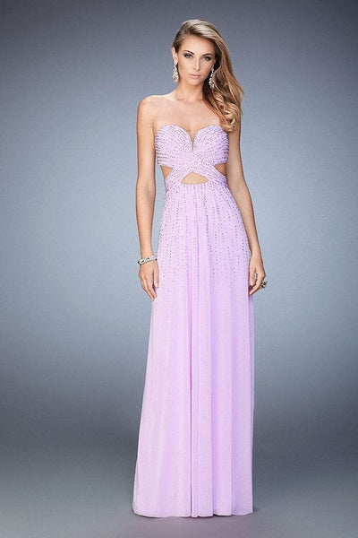 La Femme - 22230 Ornate Crisscross Cutout Gown in Purple