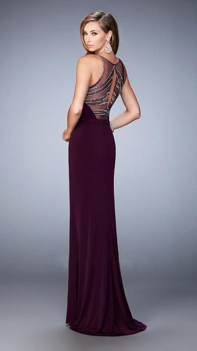 La Femme - 22264 Embellished Halter Jersey Dress In Purple