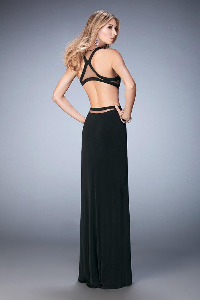 La Femme - 22265 Ruched Halter Sheath Dress In Black