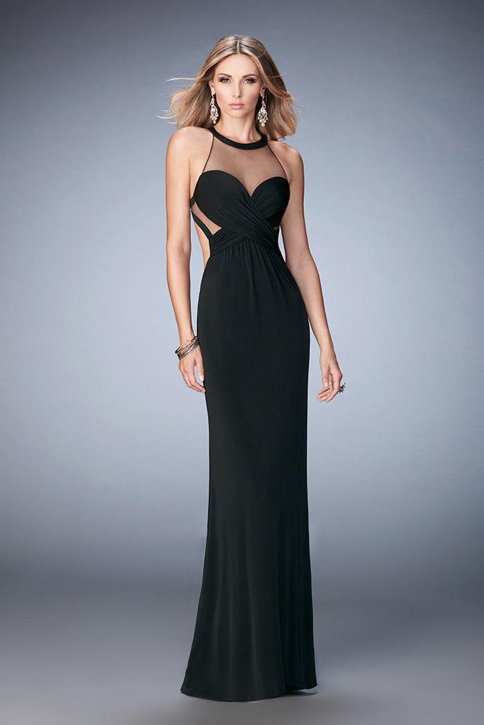 La Femme - 22265 Ruched Halter Sheath Dress In Black