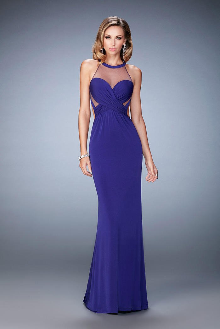 La Femme - 22265 Ruched Halter Sheath Dress In Purple