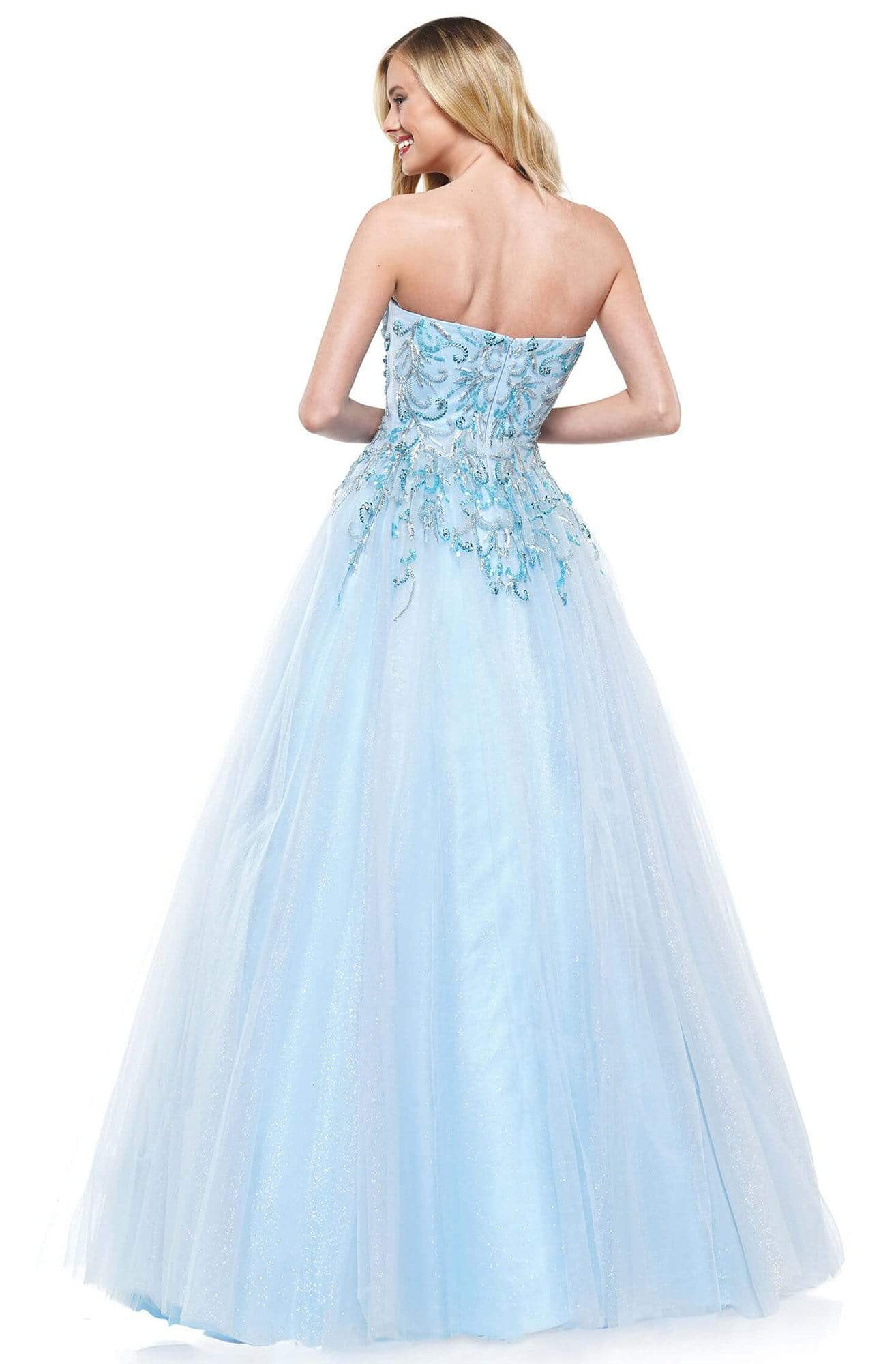 Colors Dress - 2226 Strapless Swirl-Motif Glitter Tulle Gown In Blue