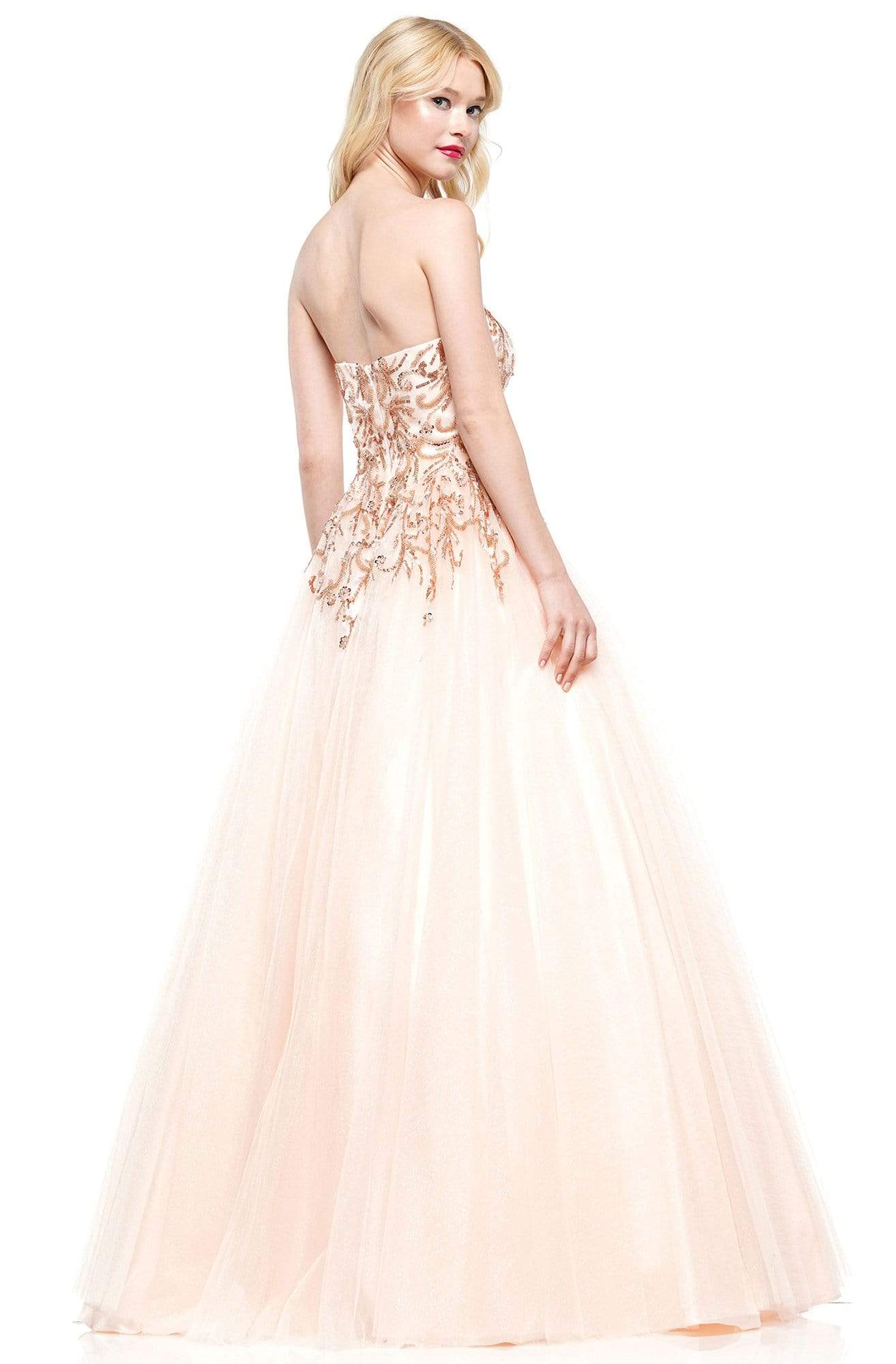 Colors Dress - 2226 Strapless Swirl-Motif Glitter Tulle Gown In Pink