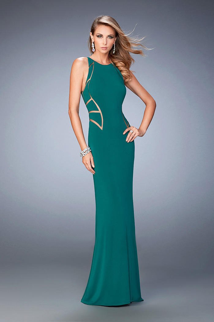 La Femme - 22274 Geometric Jewel Sheath Dress in Green