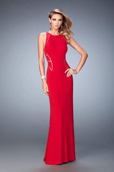 La Femme - 22274 Geometric Jewel Sheath Dress in Red
