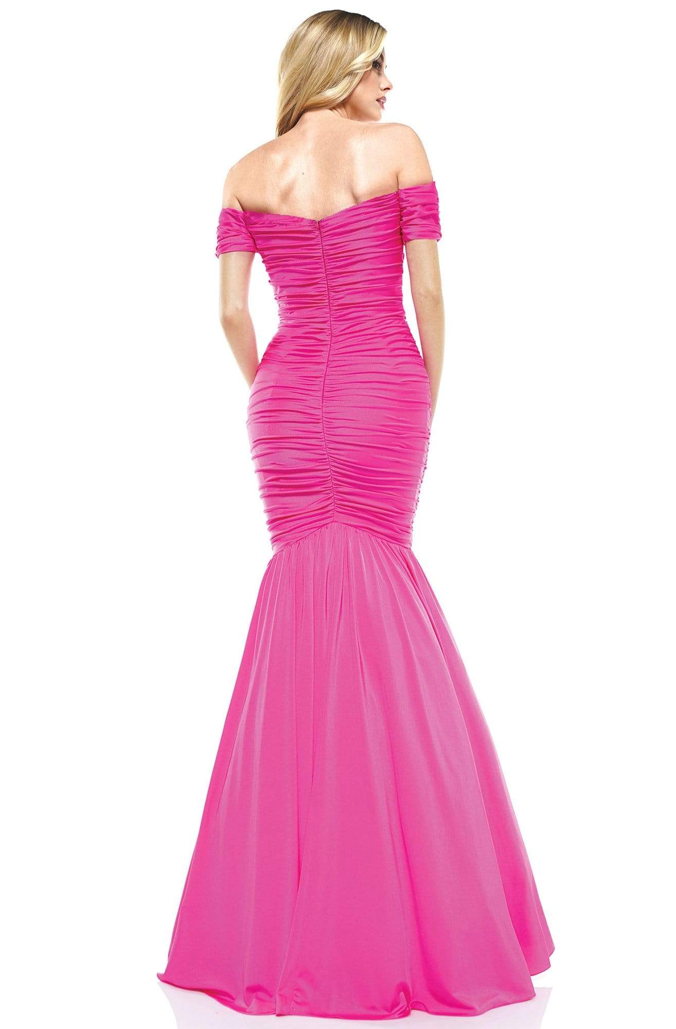 Colors Dress - 2227 Ruched Off Shoulder Mermaid Gown In Pink