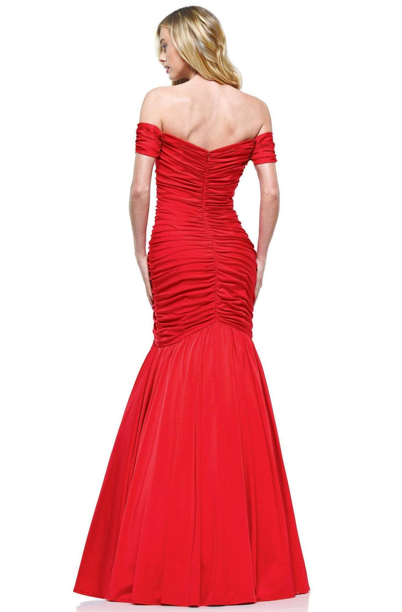 Colors Dress - 2227 Ruched Off Shoulder Mermaid Gown In Red