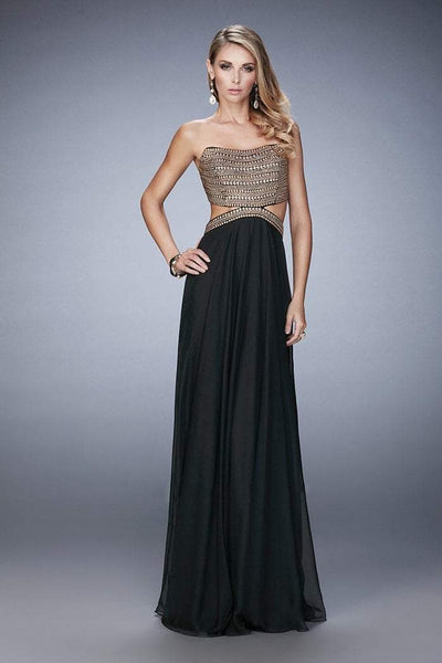 La Femme - 22285 Gold Studded Strapless Gown In Black