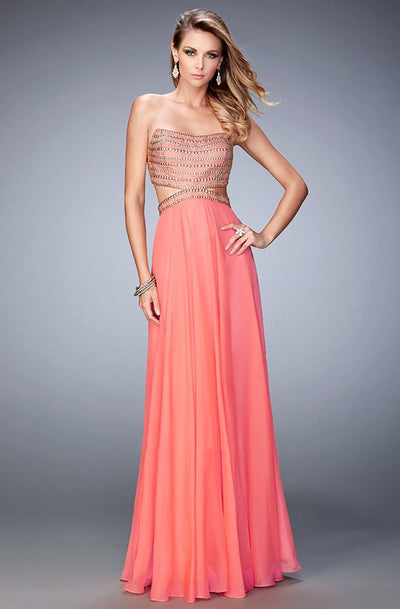 La Femme - 22285 Gold Studded Strapless Gown In Orange and Pink