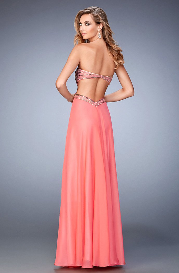 La Femme - 22285 Gold Studded Strapless Gown In Orange and Pink