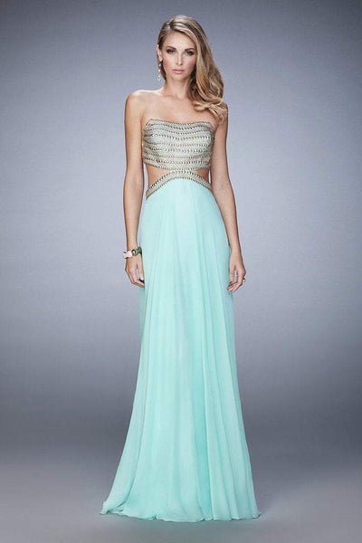 La Femme - 22285 Gold Studded Strapless Gown In Blue and Green