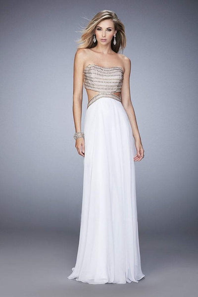 La Femme - 22285 Gold Studded Strapless Gown In White