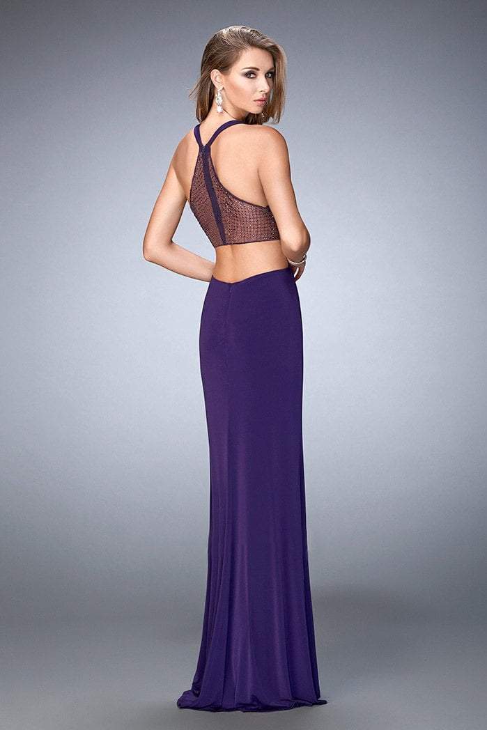 La Femme - 22288 Jeweled Jersey Cutout Gown in Purple